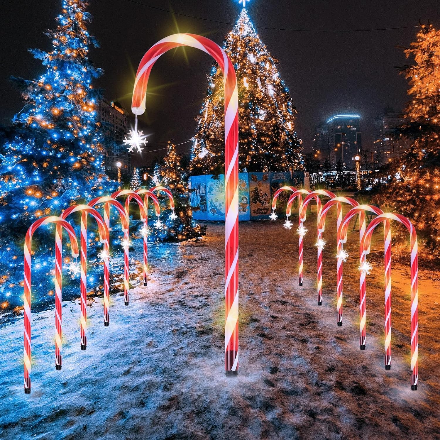 MaxAwe 12Pcs Candy Cane Lights, Warm White LED Christmas Cane Decorations with