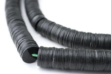 Black Vinyl Phono Record Beads 10mm Ghana African Disk 29 Inch Strand Handmade
