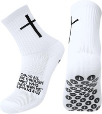 Youth Grip Soccer Socks with Cross - Anti-Slip Grips Kids Bible...