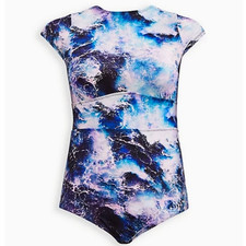 Torrid One Piece Swimsuit Womens Size 1X Blue Print High Neck Tummy Control NEW