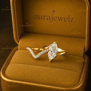 Authentic Marquise Cut Pass Tester Moissanite Bridal Band Ring 14k Yellow Gold Plated Set
