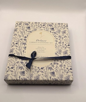 #ad Vintage Deluxe Garden Stationary Set Blue white Floral Gold Trim New Old Stock $18.99