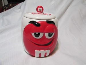 Vintage M&M’s Red Candy Jar Cookie Jar Canister Galeries Ceramic With Lid