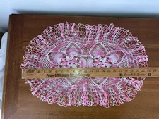 Vintage 22x15 Hand Crochet Ruffles Stars Pineapple Pinks White Doily Dolies