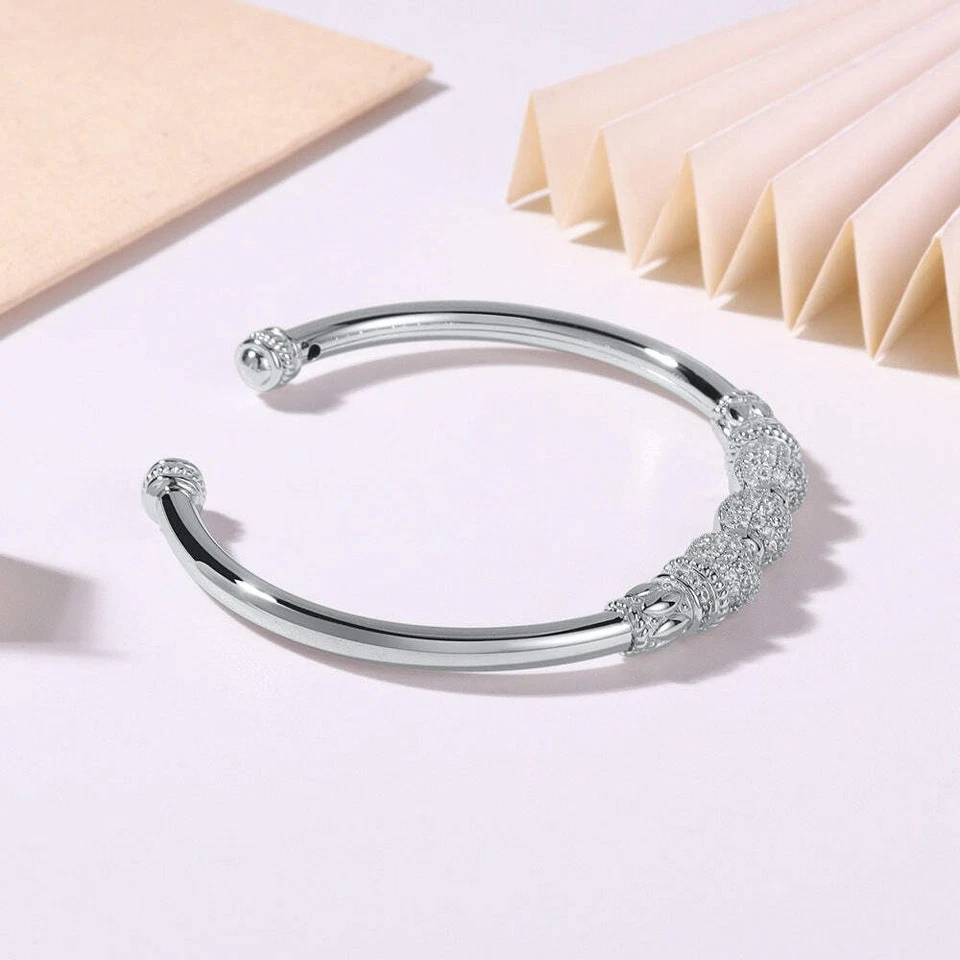 925 silver inlaid mosang diamond fashion hollow half-open girl bracelet European - Image 2 of 3