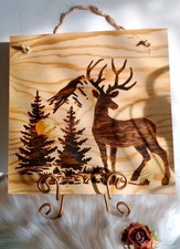 Handmade Deer Home Decor Wood Burnished 12 X 12" Plaque Wall Hanging New
