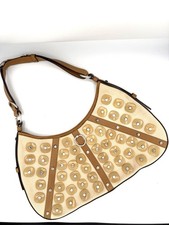 Borsa a tracolla Yves Saint Laurent YSL marrone e beige passante borchie Mombasa