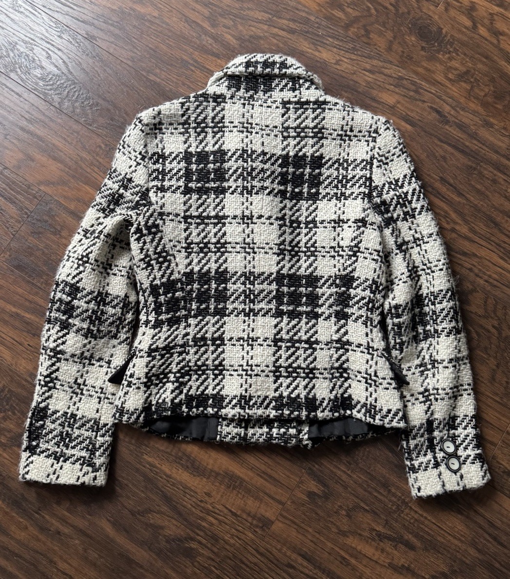 ZARA Basic Textured PlaidTweed Double Breasted Li… - image 2