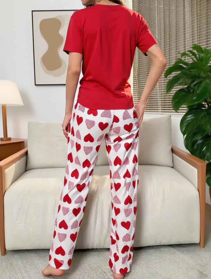 Женская пижама комплект коротким рукавом Топ длинные брюки Loungewear женщины повседневная домашняя одежда - Изображение 3 из 4
