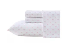 Laura Ashley Lovely Bows Pink /White Microfiber Twin XL Sheet Set