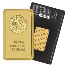 The Perth Mint 20g  999.9 Fine Gold Bullion Bar, Sealed in Assay Card 4665.52 per troy oz
