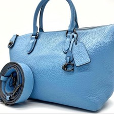 Coach Satchel Shoulder Bag 2way Turn Lock Blu...