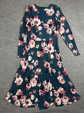 Eliza J Dress Womens 14 Green Floral Long Sleeve Jersey Fit & Flare Maxi Party