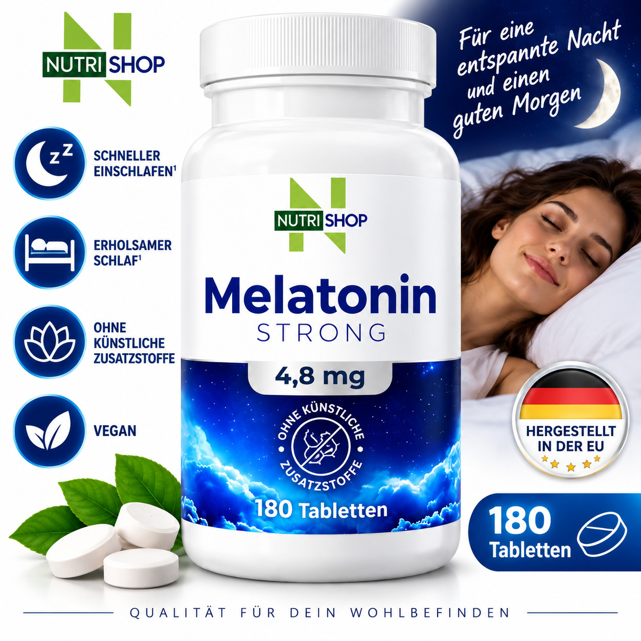 🌙💥Vegan Sleep Support Strong 180 Tabletten Schlafen Gute Nacht 💥🌙 2