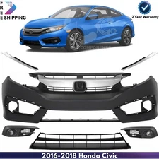 Front Bumper Cover Fascia & Grille Assembly Kit For 2016-2018 Honda Civic