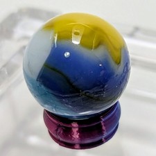 Vintage Vitro Agate Parrot 21.97mm Wet-Mint; Sky Dark Blue, Yellow, White