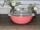 Pyrex 024 2 QT Flamingo Pink Casserole Dish Round Handles 1950's Vintage W/ Lid
