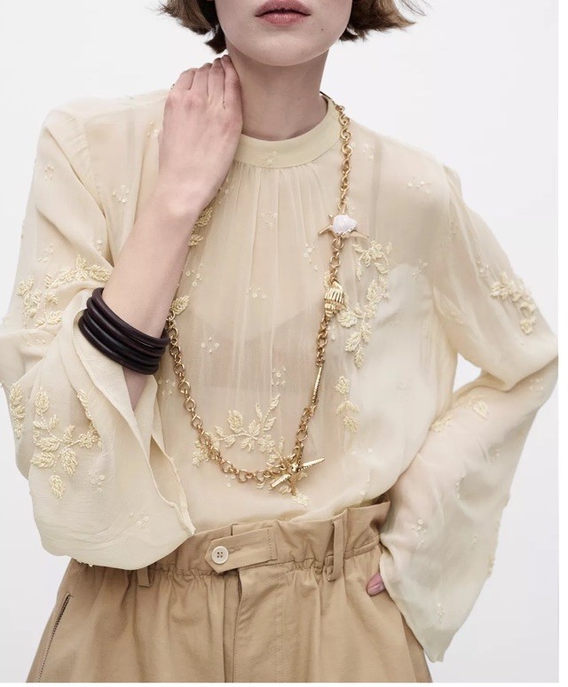 ZARA NWT Pleated EMBROIDERED SHIRT Top ZW COLLECTION $109 Sz M