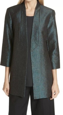 Eileen Fisher Women s Pine Infinity Jacquard Shawl Collar Jacket Sz Small