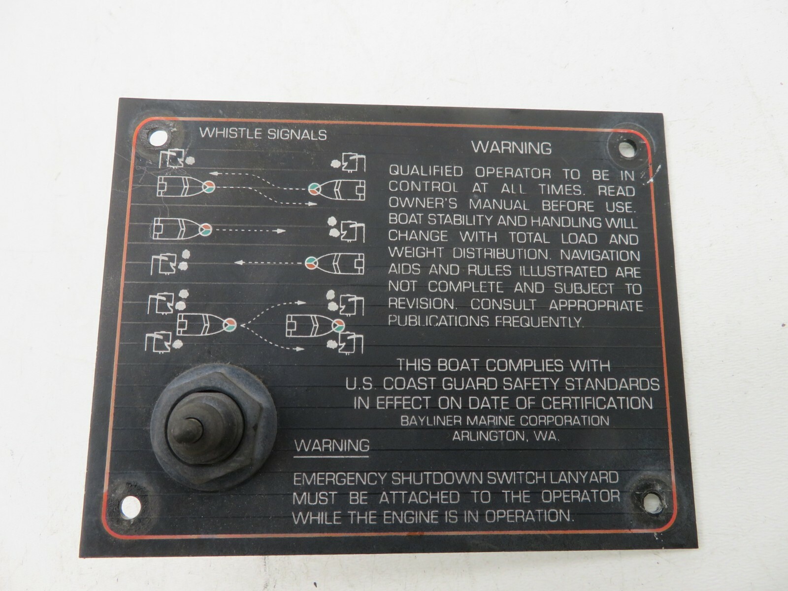 19851989 BAYLINER CAPRI BOAT DECK DASH PANEL SHUTDOWN SWITCH EMERGENCY