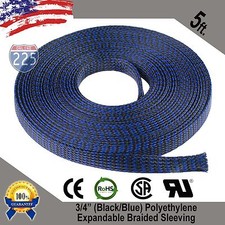 5 FT 3/4" Black Blue Expandable Wire Sleeving Sheathing Braided Loom Tubing US