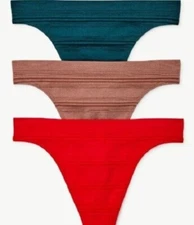 JOYSPUN Women's Thong Panties (3Pk) Seamless Sheer Stripe sizes M,2X,3X #CTRY