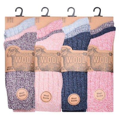 Damen dicke Wollmischung Thermo Stiefel Socken Wandern Ski Winter Größe UK 4-7