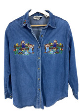 Vtg 90s Sz MED LAUREN BROOKE Shacket Button Down Shirt w/Garden Teddy Bears 1326
