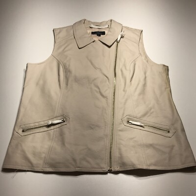NEW Dennis Basso Vest Womens Large White Moto Faux Leather
