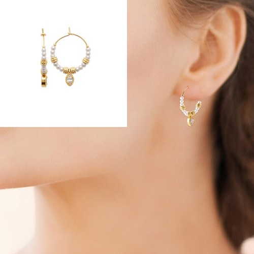 Boucles D'oreilles Vintage à Crochet Avec Pampilles, Perle Blanche Et Cristal - Occasion Bon état
