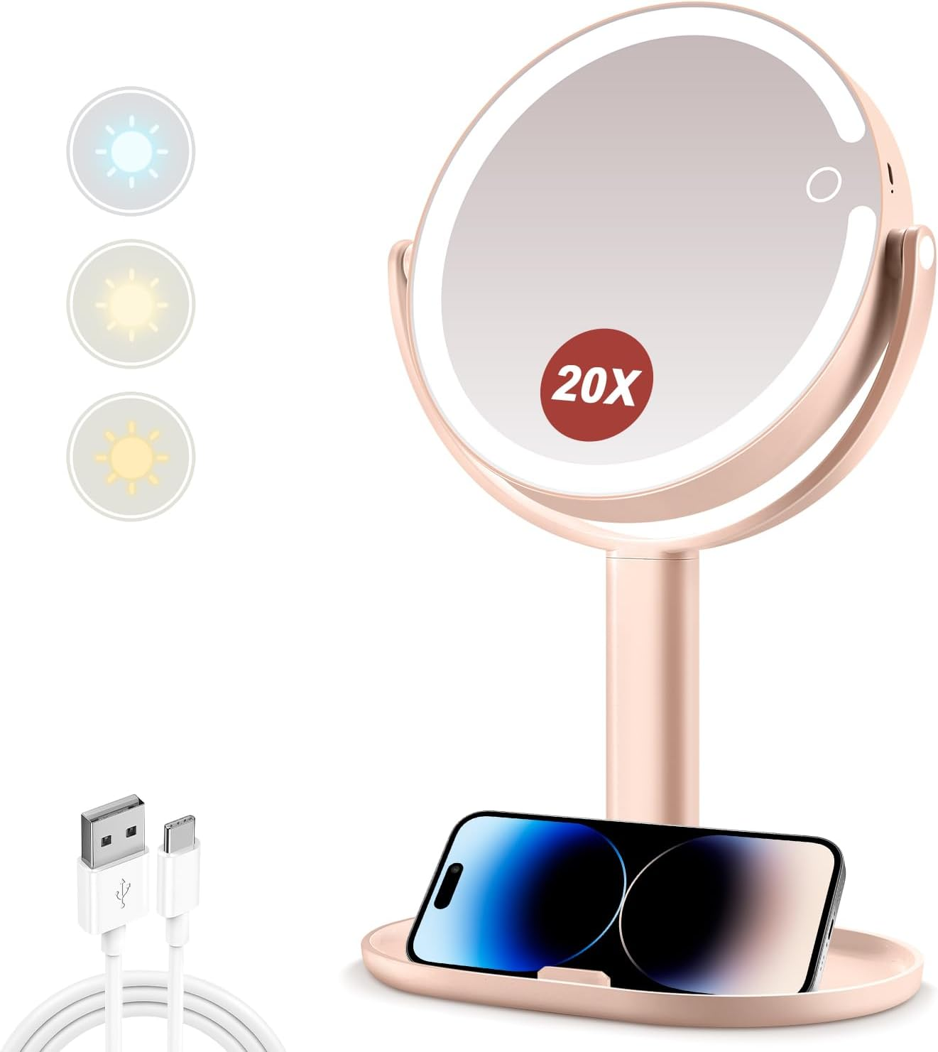 20X Magnifying Makeup Mirror with LED Lights and Touch Switch by Vani-image