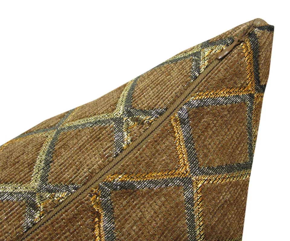 Wd37Ba Brown Damask Chenille Check Throw Cushion Cover/Pillow Case Custom Size - Image 3 of 4