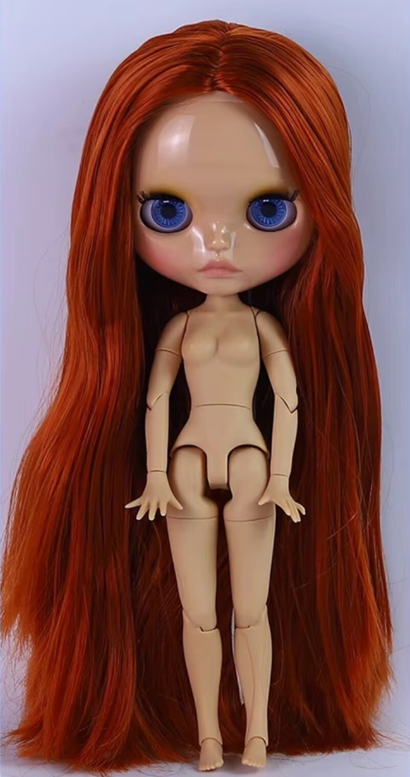 Blythe Doll with Shiny Face Joint Body Soft Red Hair 4 Color Eyes DIY Collectible Toy