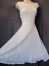 Nine West White Soft Lace Crochet Sleeveless Sheer Illusion Fit Flare Dress 8
