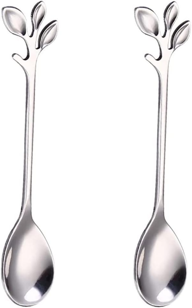 2 Pack Stainless Steel Leaf Coffee Spoon Tableware Dessert Spoons, Stirring, Mix