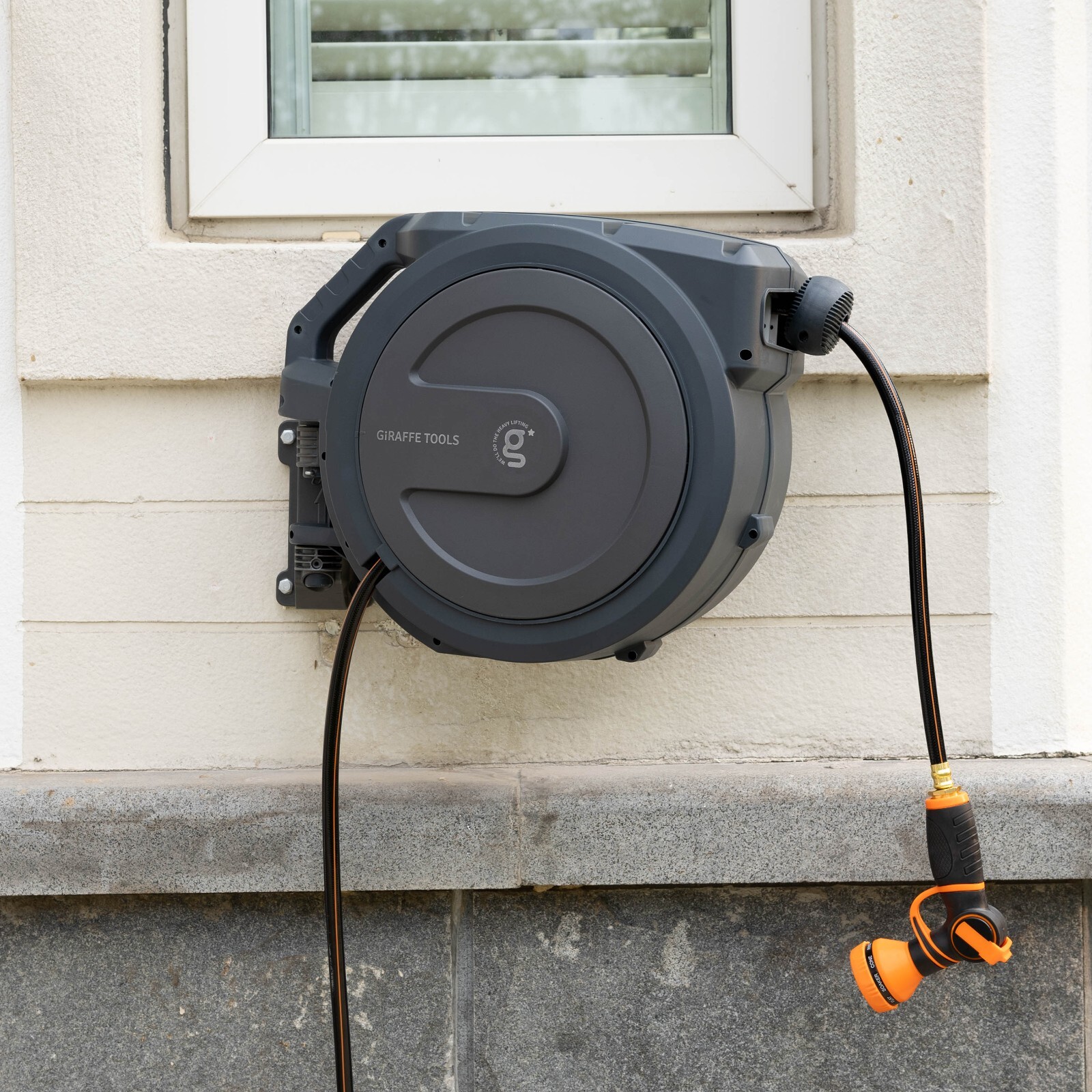 Giraffe Tools Retractable Garden Hose Reel 60-155 FT Water Hose Reel Wall-Mount