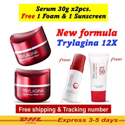 Set Trylagina 12x Ultimate Collagen Serum Foaming Sunscreen Anti Age Health Skin