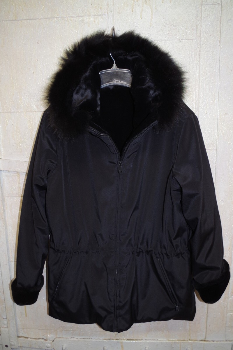 Fur Lined Black Fake Black Fox Fur Parka Coat Winter Warm Plus