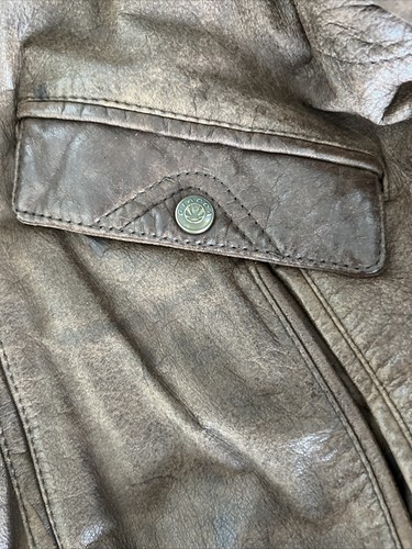 Chaqueta Bombardero Vintage Para Hombre AURORA International de Cuero Marrón - Chaqueta Grande - Imagen 4 de 6