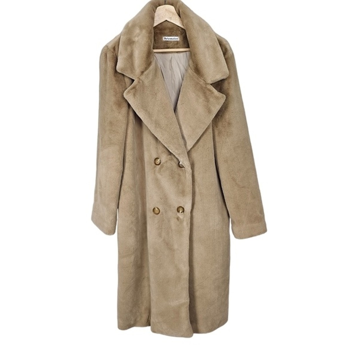 Reformation Hank Teddy Coat Tan Long Double Breasted New With Tags