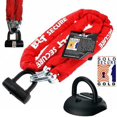 Motorrad Bolzen Kettenschloss 1,8 m + Oxford Task Force Anker Sold Secure Gold Pack
