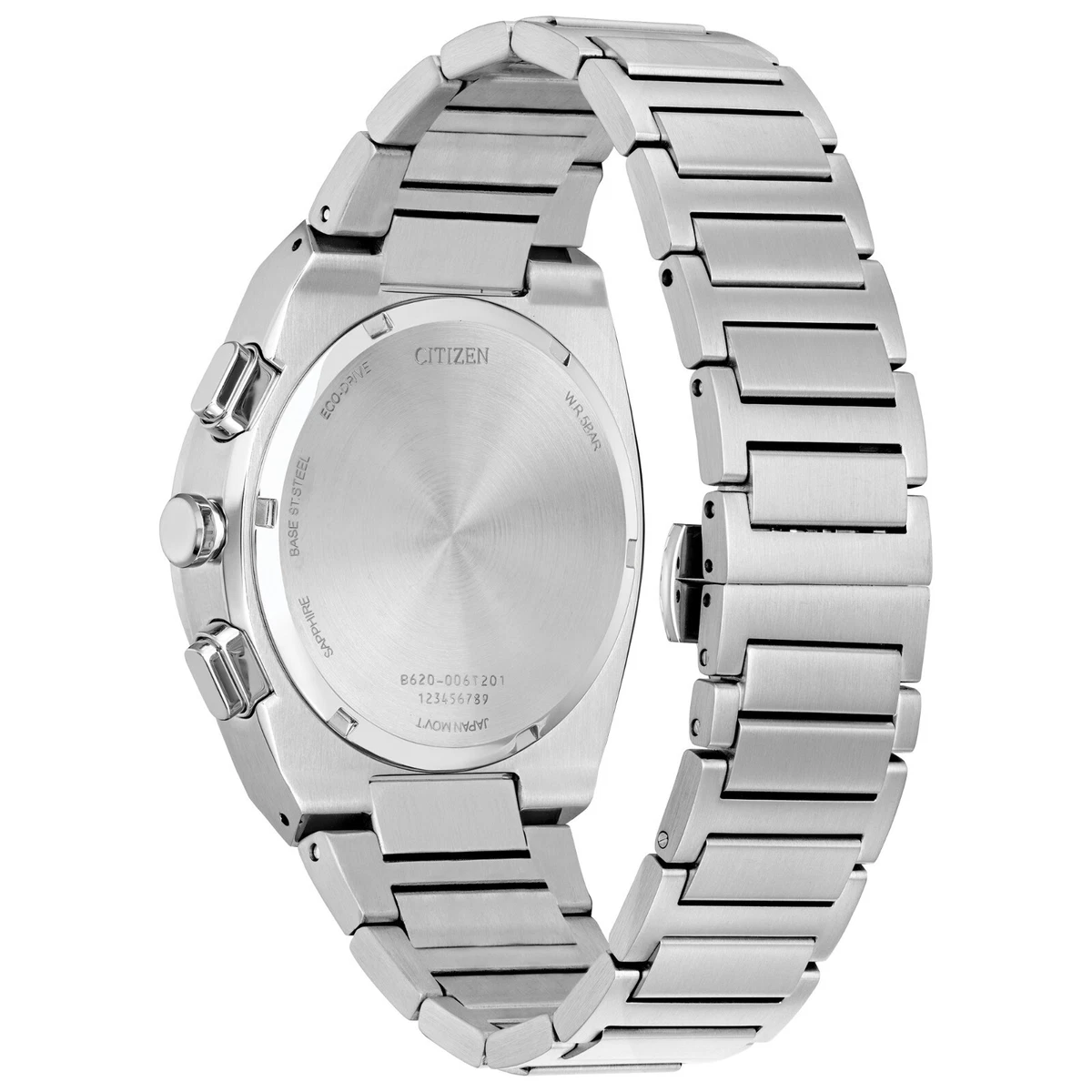 Citizens Mens Eco-Drive Chronograph Silver Stainless Steel Watch 