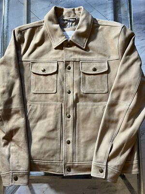 New Banana Republic Suede Leather Trucker Jacket Size Medium Beige