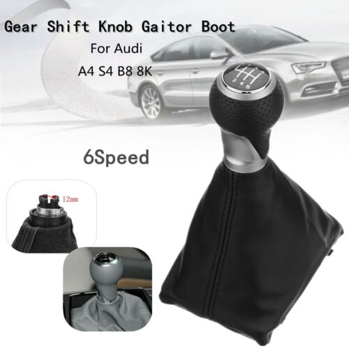 FOR AUDI A4 B8 A5 8T Q5 8R 07-15 LEATHER SHIFT KNOB LEVER 6 GEAR HEADPHONE - Picture 1 of 7