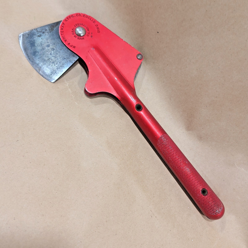 Vintage US WHITEWAY STPG. Co. Euclid Ohio Aluminum Folding Safety Camping Axe