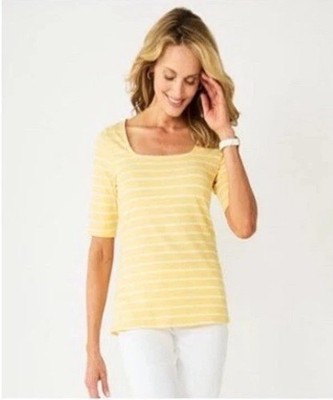 Croft & Barrow Women s Sz XLorXXL 3/4  Sleeve  Square Neck Tee Yellow Stripe NWT