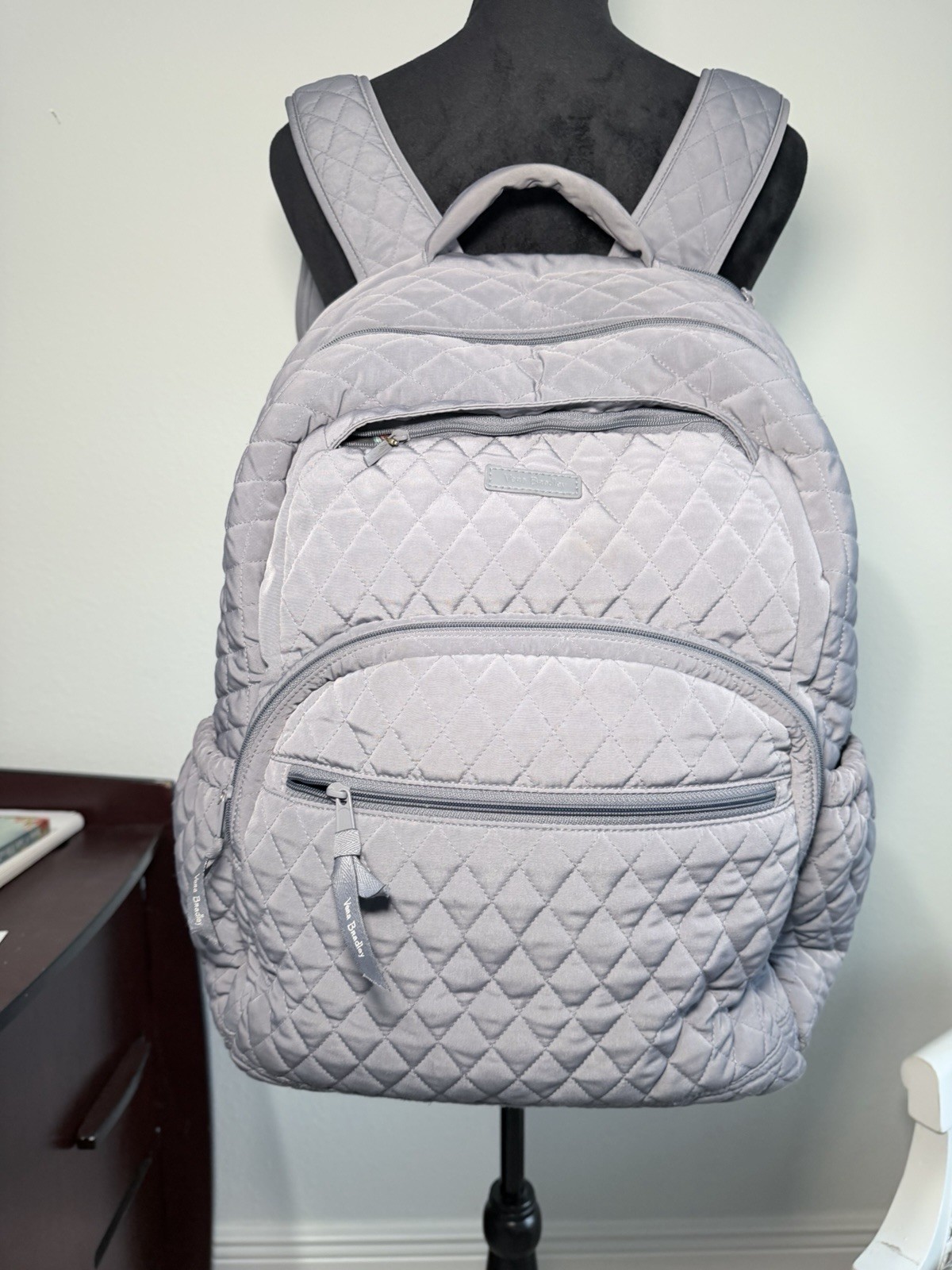 Vera Bradley Quilted Backpack Solid Gray Travel S… - image 1