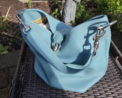 Mui Mui Large Shoulder Bucket Leather Handbag Turquoise with Hook Closure