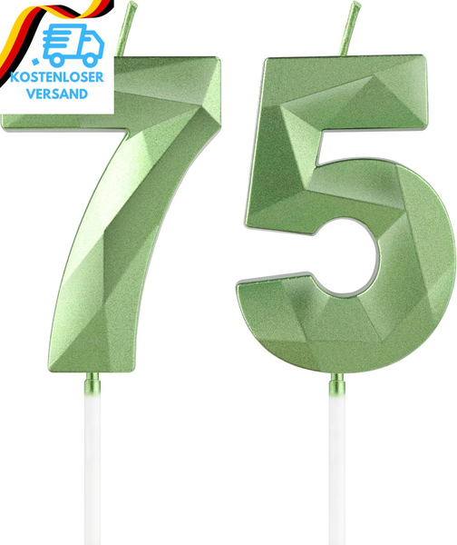 GrüNe Kerzen Zum 75Th Geburtstag, 3D GrüNe Zahl 75 Kerze FüR Kuchen, Frauen MäNn-image