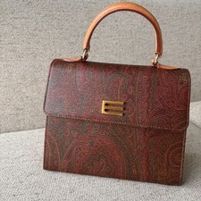 Borsa Etro Paisley manico superiore marrone rivestita tela pelle oro vintage ...
